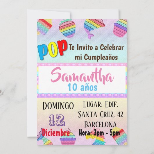 TARJETA INVITACION CUMPLEAÑOS POP IT BIRTHDAY DEEL KAART (Voorkant)