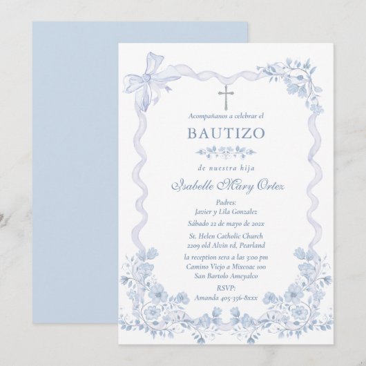 Tarjeta Personalizada Bautizo Niña Kaart (Voorkant / Achterkant)