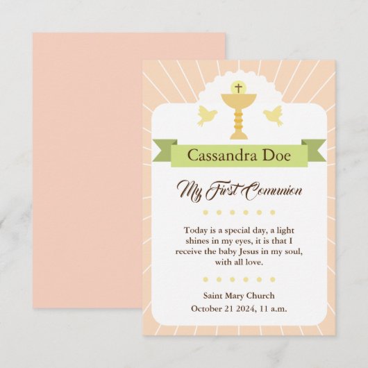 Tarjeta Primera Comunión. Niña. Kaart (Voorkant / Achterkant)