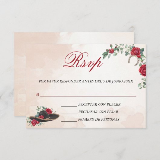 Tarjeta RSVP Mariachi Charra Waterverf card Bedankkaart (Voorkant / Achterkant)
