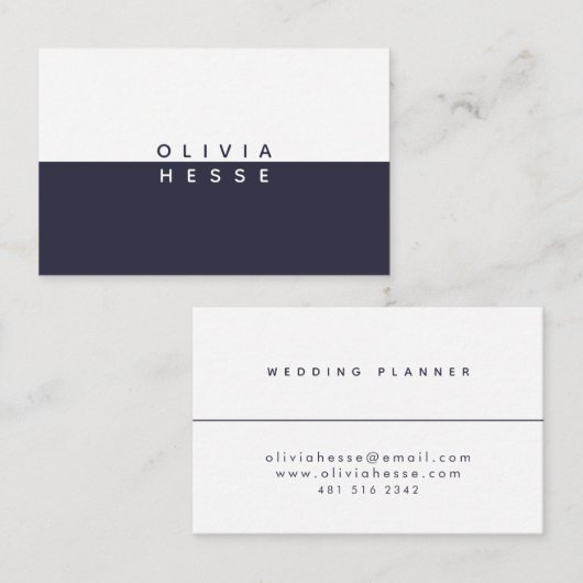 Tarjeta visita Minimal DarkBlue White BusinessCard Visitekaartje (Voorkant / Achterkant)