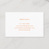 Tarjeta visita Minimal Orange & White BusinessCard Visitekaartje (Achterkant)