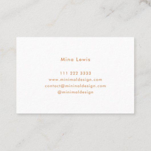 Tarjeta visita Minimal Orange & White BusinessCard Visitekaartje (Achterkant)