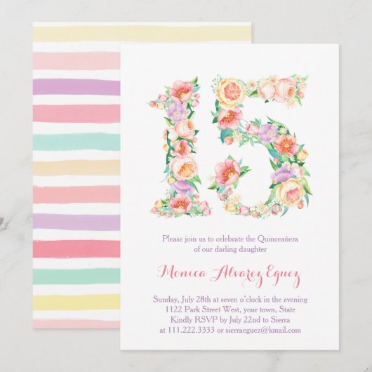 Tarjetas de Fiesta de Quince años Kaart (Voorkant / Achterkant)