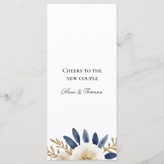 Tarjetas de Menú Cheers Couple Floral Blue Gold Menu (Achterkant)