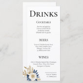 Tarjetas de Menú Cheers Couple Floral Blue Gold Menu (Voorkant / Achterkant)