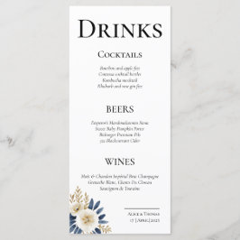 Tarjetas de Menú Cheers Couple Floral Blue Gold Menu