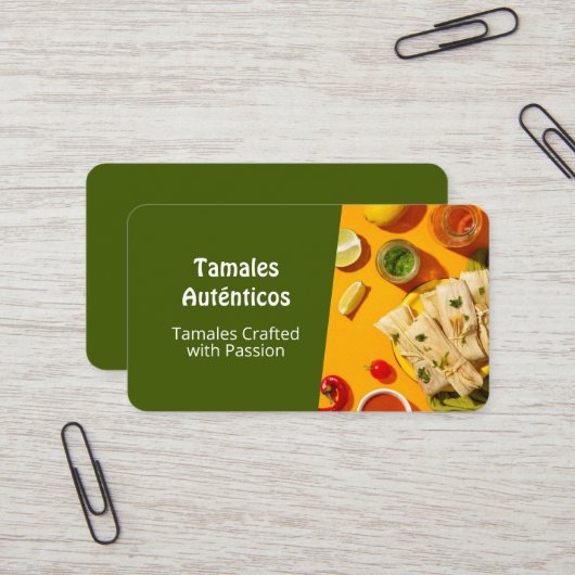 Tarjetas de Negocio Tamales Visitekaartje (Voorkant / Achterkant in situ)
