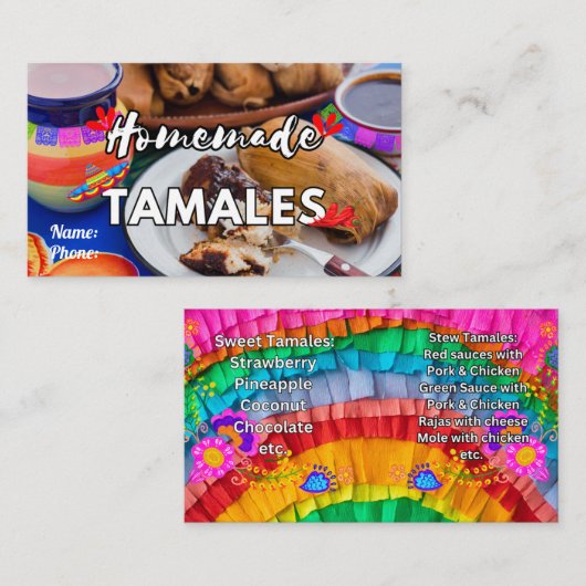 Tarjetas de Negocio Tamales Visitekaartje (Voorkant / Achterkant)