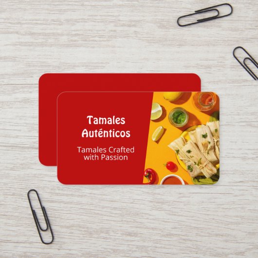 Tarjetas de Negocio Tamales Visitekaartje (Voorkant / Achterkant in situ)