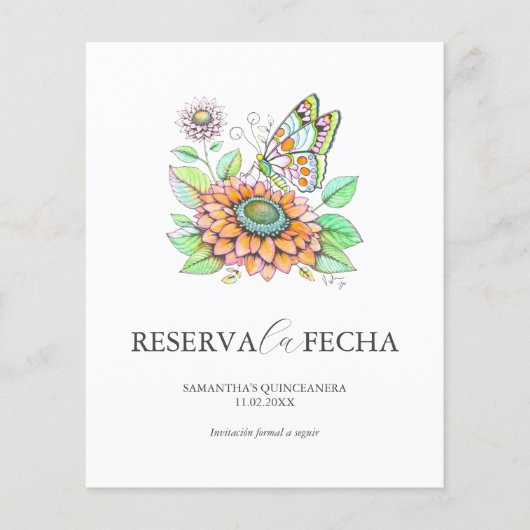 Tarjetas de "Reserva la Fecha" para Quinceañeras Flyer (Voorkant)