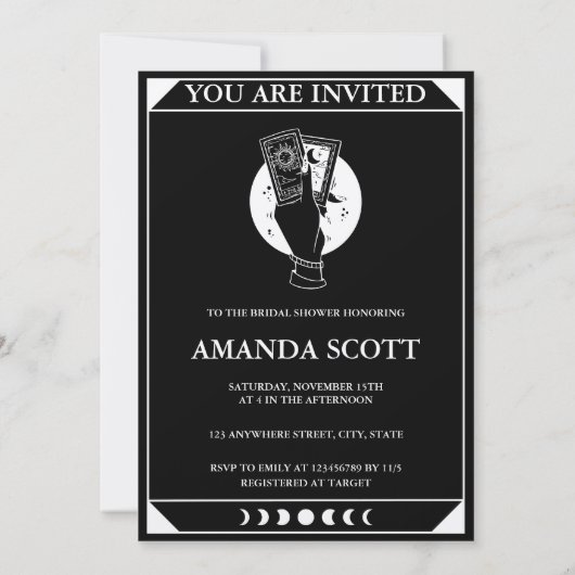 Taroorkaart Hemels Bruidsfeest Boho Uitnodiging (Achterkant)