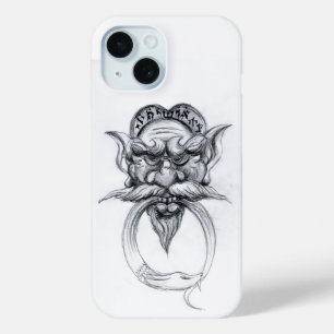 TAROT/ANTIEK FANTASY GROTESQUE MASK Black White iPhone 15 Case