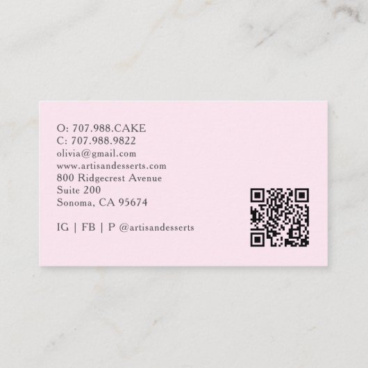 Tarot Artisan Baker Dessert Caterer QR Code Pink Visitekaartje (Achterkant)