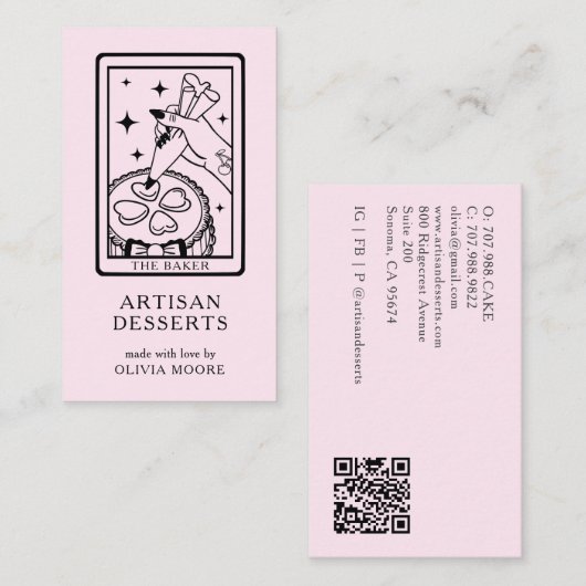 Tarot Artisan Baker Dessert Caterer QR Code Pink Visitekaartje (Voorkant / Achterkant)