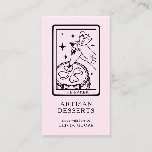 Tarot Artisan Baker Dessert Caterer QR Code Pink Visitekaartje (Voorkant)