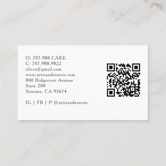 Tarot Artisan Baker Dessert Caterer QR Code Visitekaartje (Achterkant)