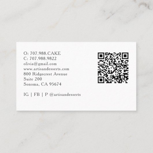 Tarot Artisan Baker Dessert Caterer QR Code Visitekaartje (Achterkant)
