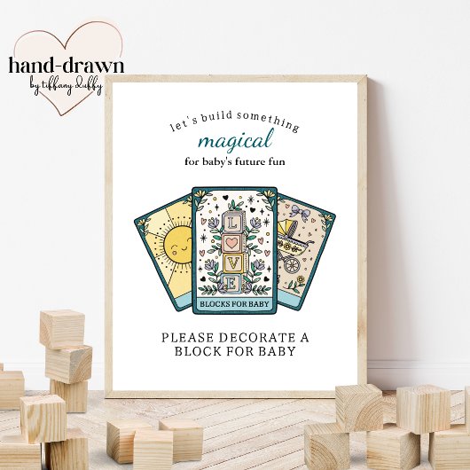 Tarot Baby Shower Frameable Blocks for Baby Sign Poster
