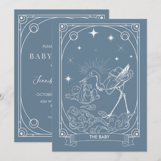 Tarot Baby shower Uitnodiging, hemels & mystiek Kaart (Voorkant / Achterkant)