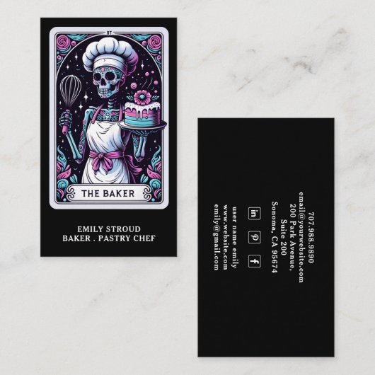 Tarot Baker Black Visitekaartje (Voorkant / Achterkant)