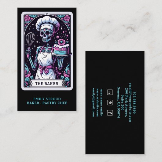 Tarot Baker Black Visitekaartje (Voorkant / Achterkant)