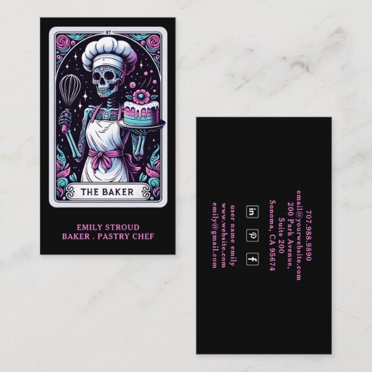 Tarot Baker Black Visitekaartje (Voorkant / Achterkant)
