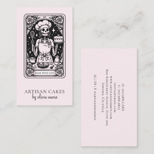 Tarot Baker Blush Roze Gebak Chef Visitekaartje (Voorkant / Achterkant)