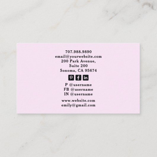 Tarot Baker Pastry Chef Dessert Caterer Pink Visitekaartje (Achterkant)