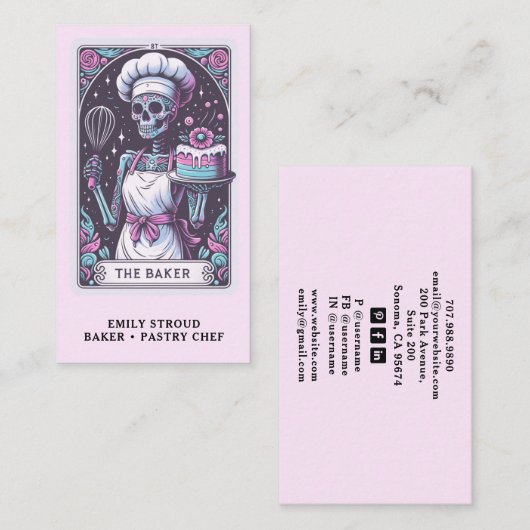 Tarot Baker Pastry Chef Dessert Caterer Pink Visitekaartje (Voorkant / Achterkant)