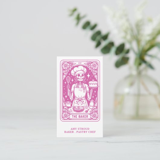 Tarot Baker Pastry Chef Hot Pink Visitekaartje (Staand voorkant)