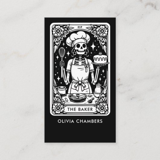 Tarot Baker Zwart Wit Gebak Chef Dessert Visitekaartje (Voorkant)