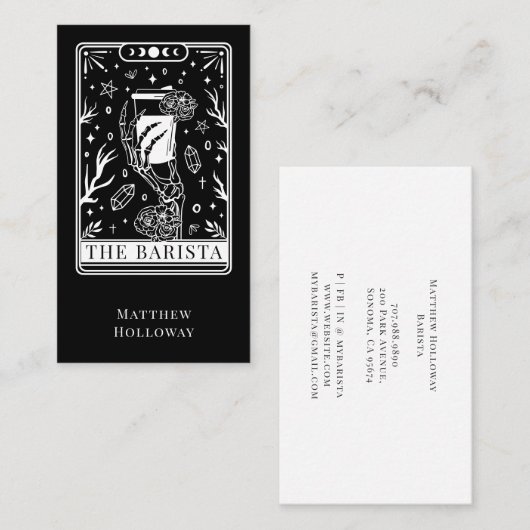 Tarot  Barista Black Business Card Visitekaartje (Voorkant / Achterkant)