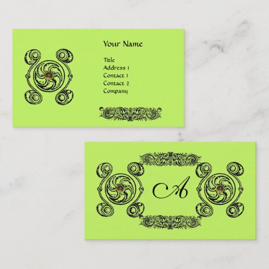 TAROT Black Green Celtic Drawing Gemstone Monogram Visitekaartje (Voorkant / Achterkant)