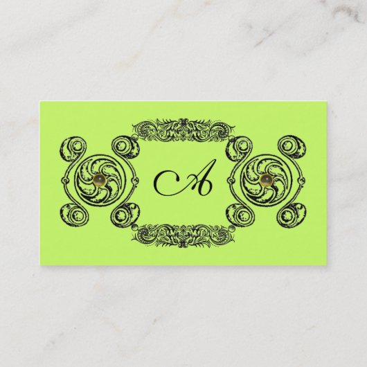 TAROT Black Green Celtic Drawing Gemstone Monogram Visitekaartje (Achterkant)