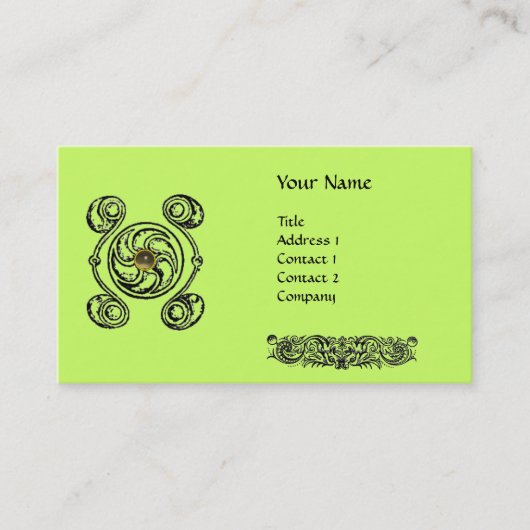 TAROT Black Green Celtic Drawing Gemstone Monogram Visitekaartje (Voorkant)
