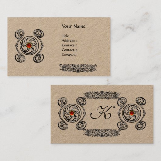 TAROT BLACK WHITE CELTIC DRAWINGS RED GEM MONOGRAM VISITEKAARTJE (Voorkant / Achterkant)