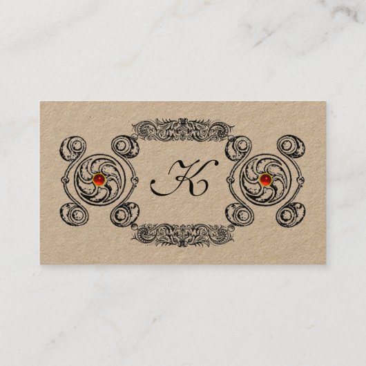 TAROT BLACK WHITE CELTIC DRAWINGS RED GEM MONOGRAM VISITEKAARTJE (Achterkant)