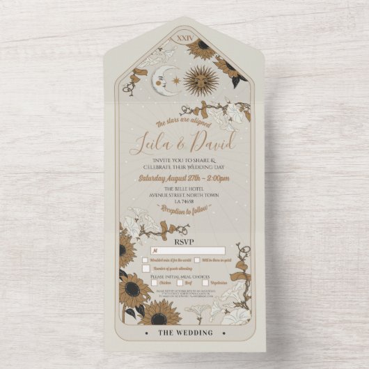 Tarot Bruiloft & RSVP Zon Maan Uitgelijnd Uitnodig All In One Uitnodiging (Binnen)