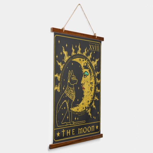Tarot Card Crescent Moon Cleopatra en Sphynx Cat Hangend Wandkleed (Gebogen)
