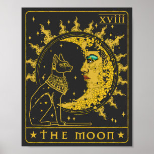 Tarot Card Crescent Moon Cleopatra en Sphynx Cat Poster