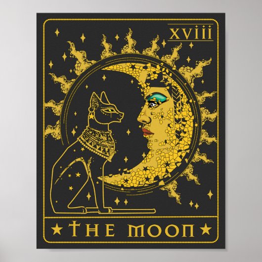 Tarot Card Crescent Moon Cleopatra en Sphynx Cat Poster (Voorkant)
