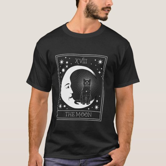 Tarot Card Crescent Moon en Black Cat Cosmic Grap T-shirt (Voorkant)