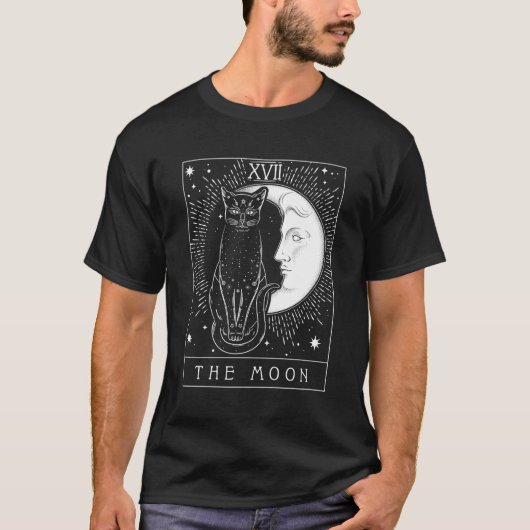 Tarot Card Crescent Moon en Cat T-shirt (Voorkant)