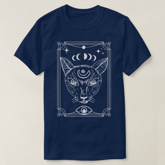 Tarot Card Crescent Moon en Cat T-shirt (Design voorkant)