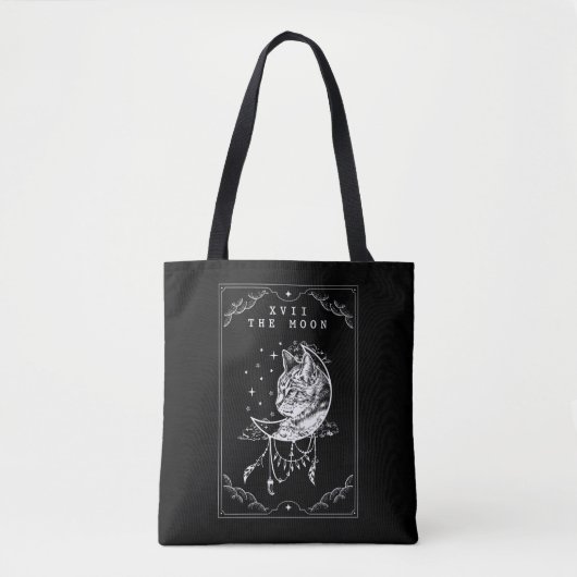 Tarot Card Moon en Cat Crescent Illustratie Tote Bag (Voorkant)