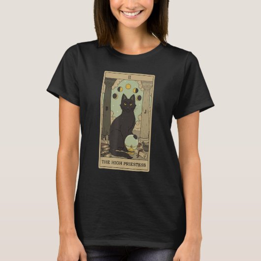 Tarot Card The High Priestess And Cat Cosmic Graph T-shirt (Voorkant)