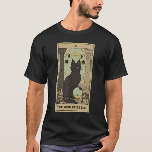 Tarot Card The High Priestess And Cat Cosmic Graph T-shirt (Voorkant)