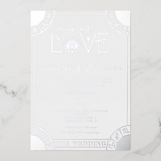 Tarot Celestial Huwelijk Zodiac Signs Evil Eye Maa Folie Uitnodiging (Voorkant)