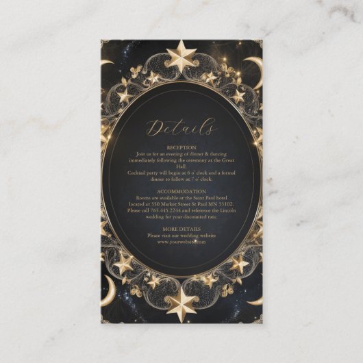 Tarot Celestial Wedding Sun Moon Stars Gold Informatiekaartje (Voorkant)